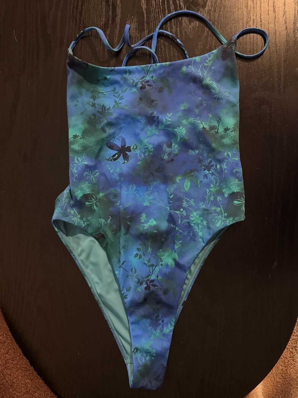 PacSun Swim Eco Blue Green Floral Open Back Tie One Piece Swimsuit Small NWOT